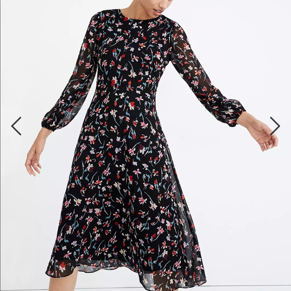 Madewell Sheer-Sleeve Midi Dress in Drifting Flowers NWT size 2